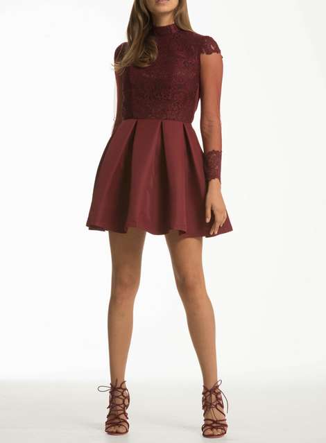 **Chi Chi London Petite Red Embroidered Skater Dress